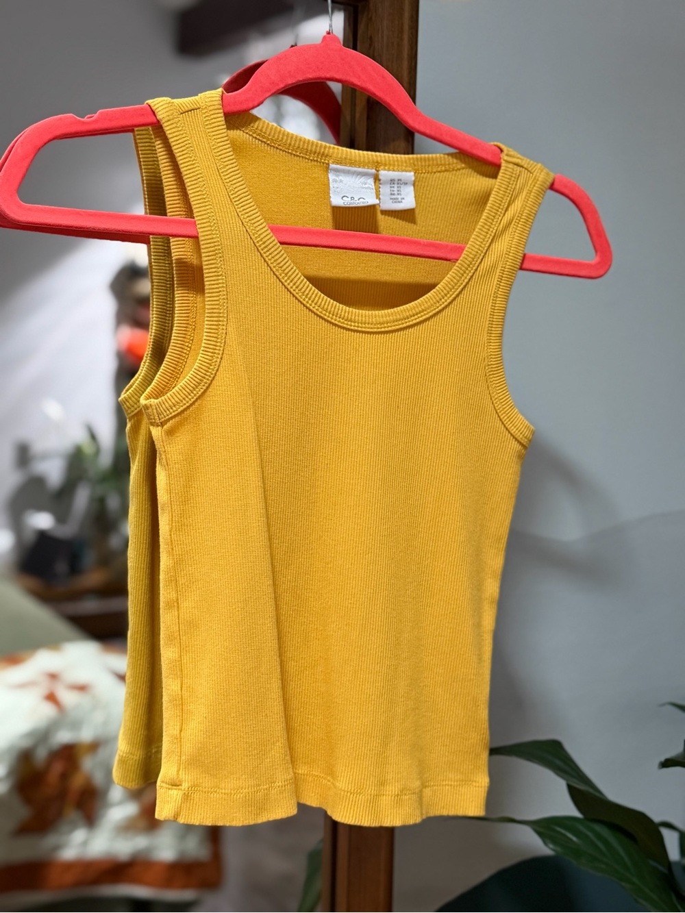 Mustard Yellow Ribbed Tank Top C&C California